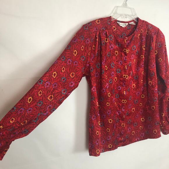 Oscar de la Renta Floral Red Long Sleeve Top Size 4 - Picture 3 of 11